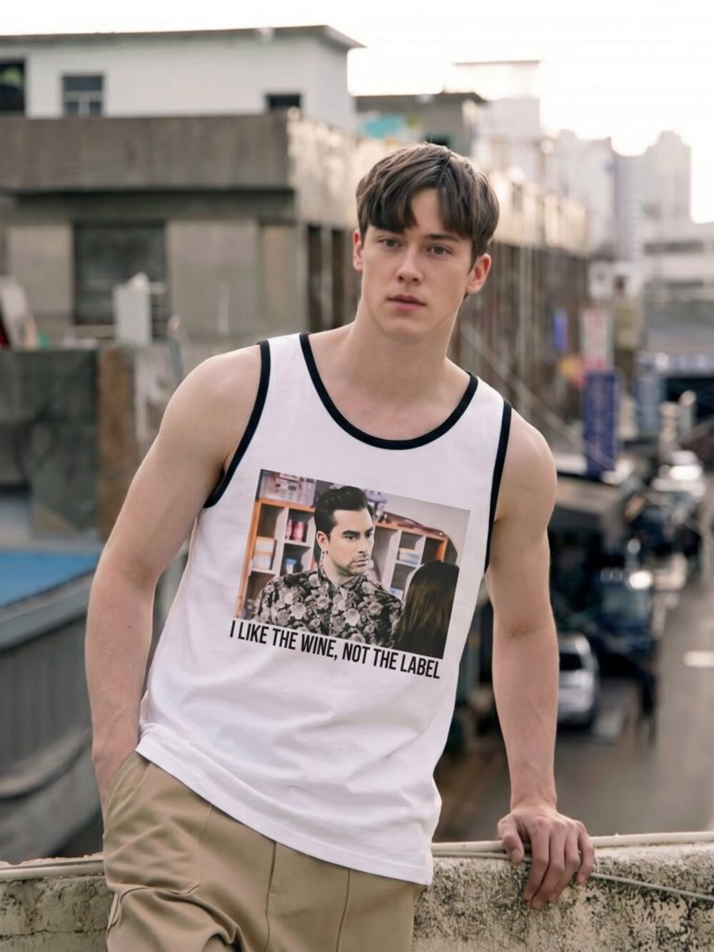 I like the wine,🍷 not the label Schitt's Creek Unisex tank top Shirt David New